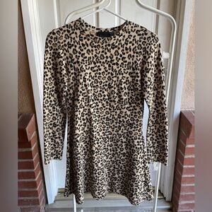 Zara Long Sleeve Leopard Print A-line dress with peplum bottom